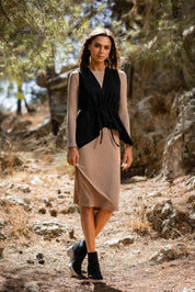 COFFEE RIBBED BASIC DRESS