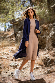 COFFEE RIBBED BASIC DRESS