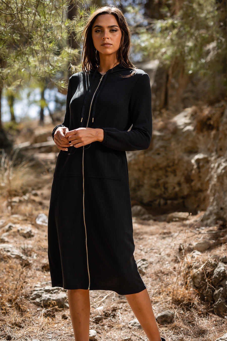 Black Long Hoodie Dress