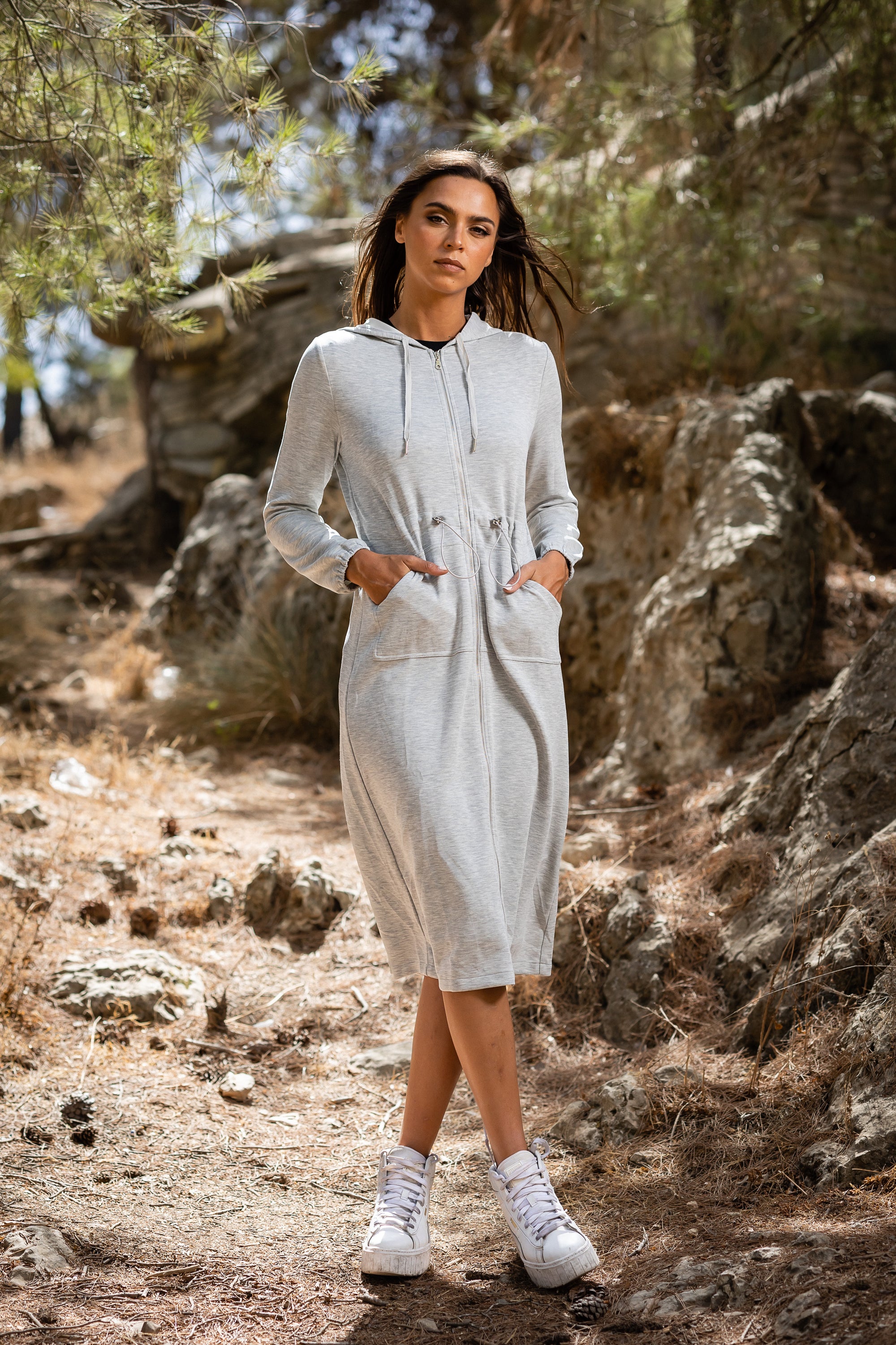 Grey hooded dress sale