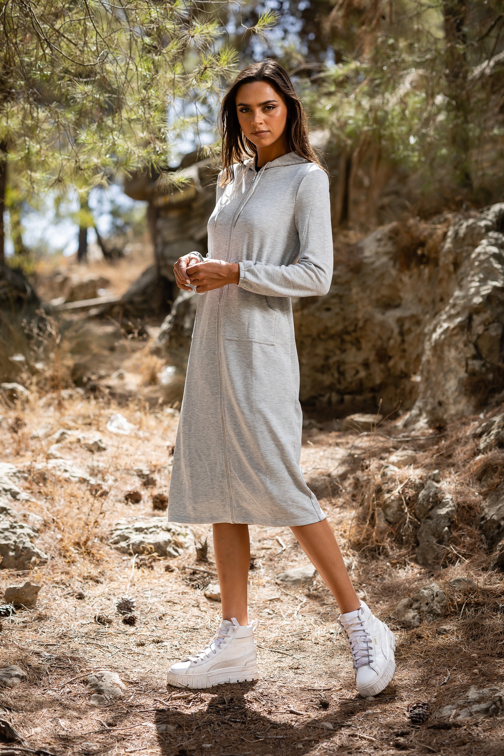 Grey short hoodie dress - Daniella Faye