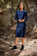 Load image into Gallery viewer, NAVY VELOUR SKIRT