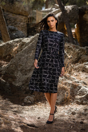 Geometric Black & Silver Swing Dress