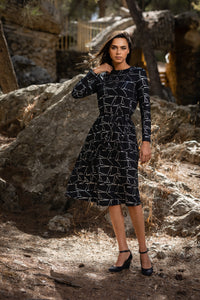 Geometric Black & Silver Swing Dress