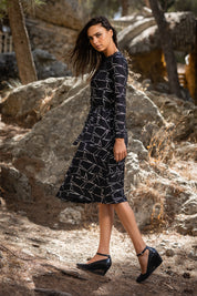 Geometric Black & Silver Swing Dress