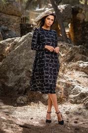 Geometric Black & Silver Swing Dress
