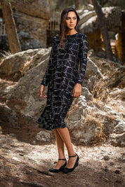 Geometric Black & Silver Swing Dress