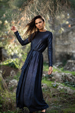 Load image into Gallery viewer, Metallic Navy Maxi Dress