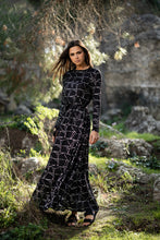 Load image into Gallery viewer, Geo Black with Silver Maxi Dress (must be washed before worn)