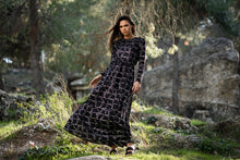 Load image into Gallery viewer, Geo Black with Silver Maxi Dress (must be washed before worn)
